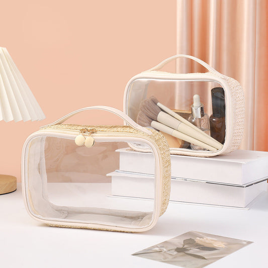 Ladies woven tote cosmetic bags, lightweight makeup bags,Business trip Transparent toiletries bag, Cosmetics storage bag, Transparent Cosmetic Bag,