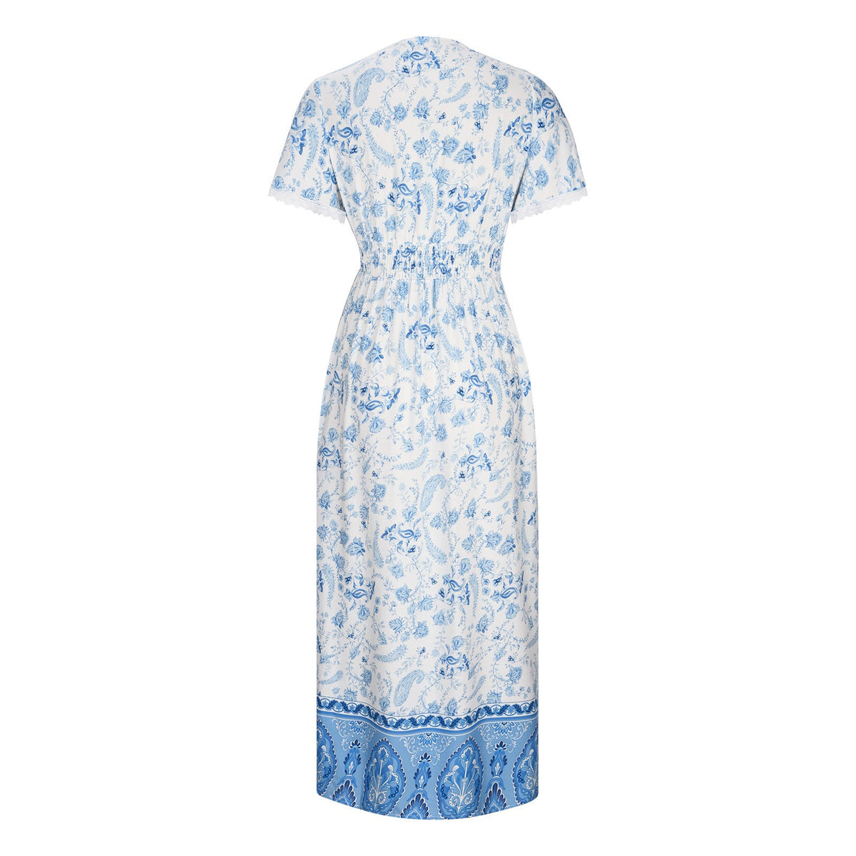 Women's Short Sleeve Lace Trim Tie-Waist Bohemian Dress Vacation Beach Dress Floral