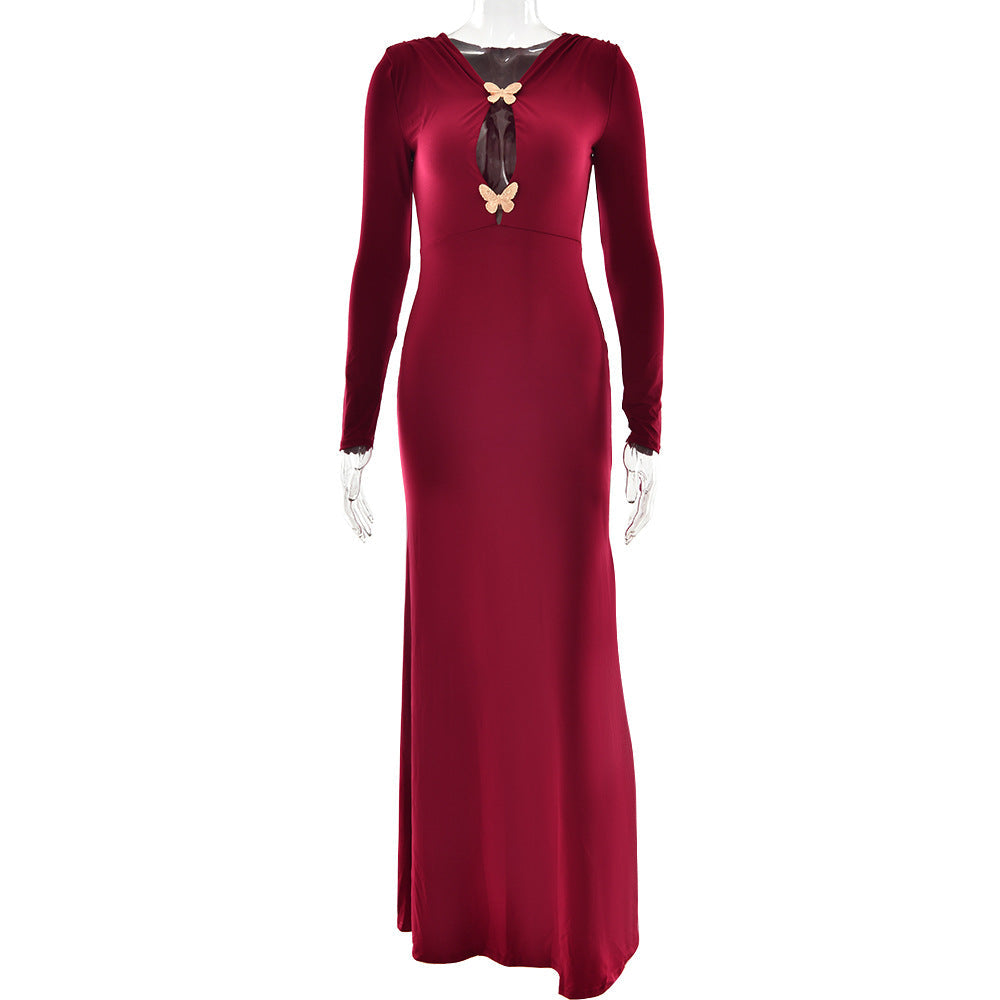 Spring Arrival Sheath Dress Sexy Long Sleeve Pleated Slim Fit Dress