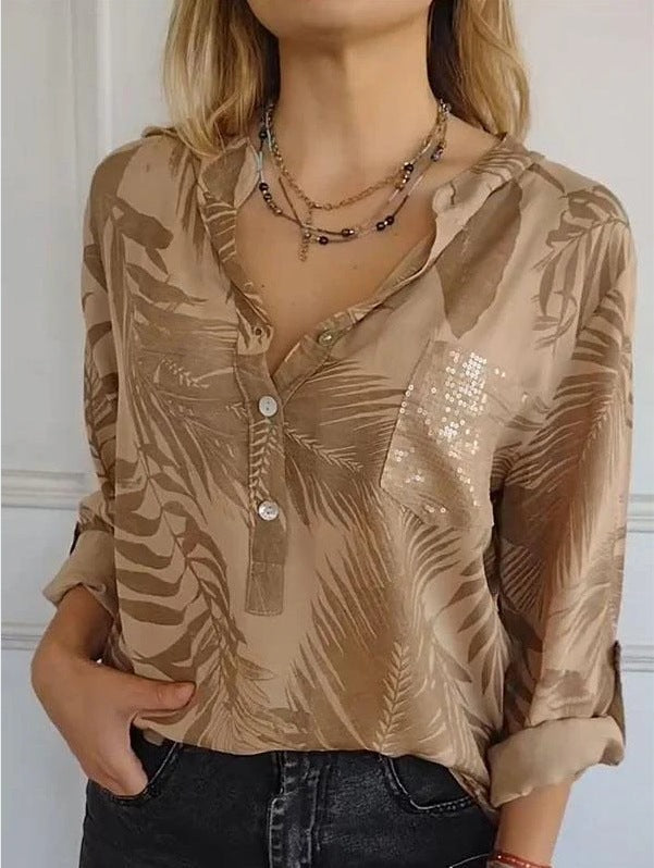 Women Ladies Design V neck Printed Top