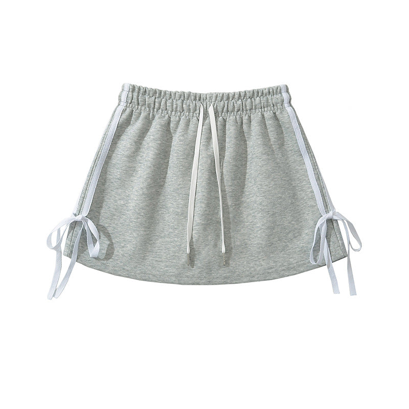 Summer Elastic High Waist Drawstring Lace Up Contrast Color Sheath Skirt Sports Casual Yoga Little Short Dress Anti Exposure