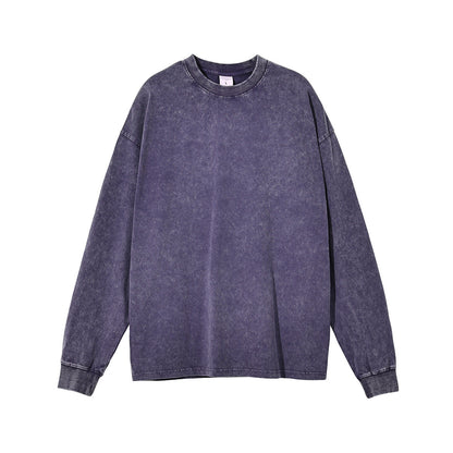 Wax Dye Long Sleeved T Autumn Winter Solid Color Washed Sweatshirt