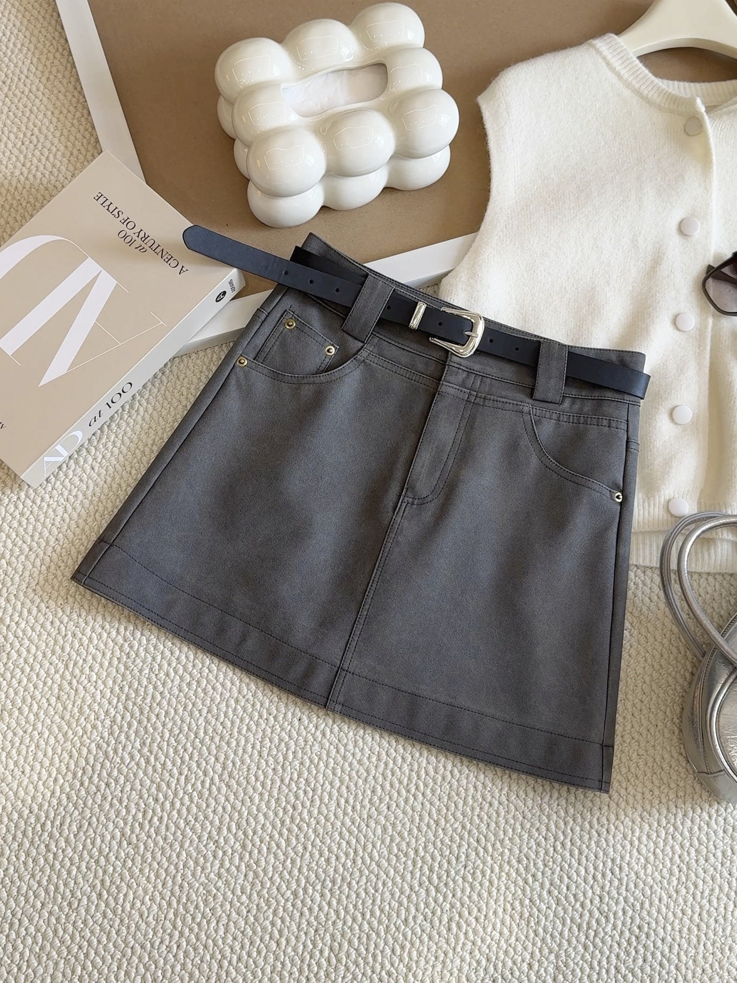 Faux Leather Skirt Women Autumn High Waist Slimming Anti Emptied Hip Bag A line Skirt With a belt included