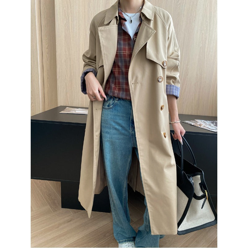 Early Autumn High-Grade British Classic Double Breasted Lace up Long Trench Coat