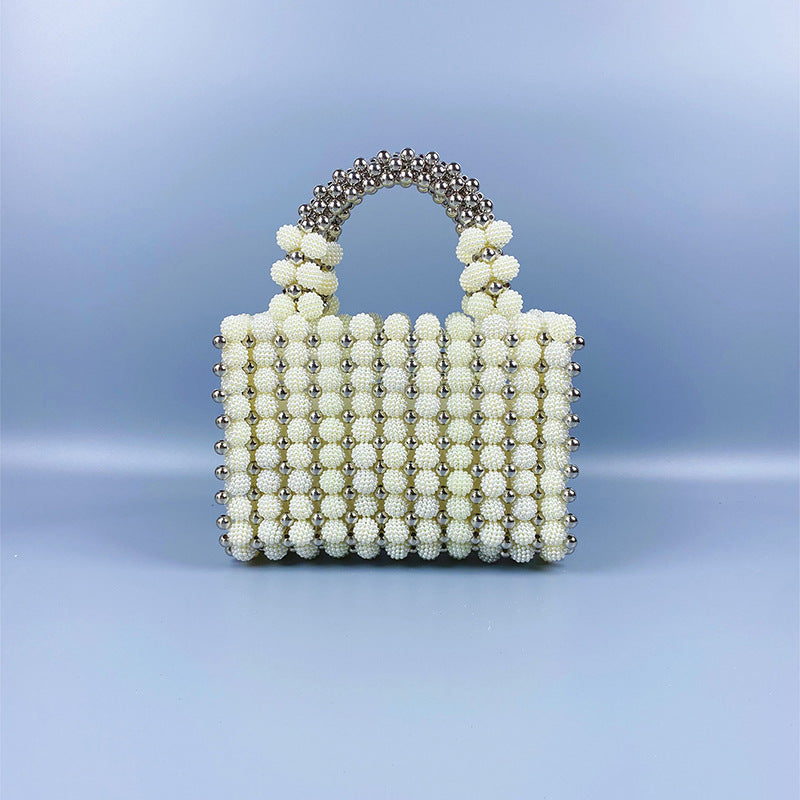 Niche Advanced Design Contrast Color Waxberry Pearl Grace Handbag Retro Casual Dinner Small Square Bag