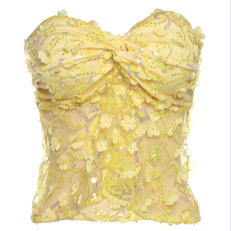 Spring Summer Women Clothing Sexy Sexy Slim Fit Slimming Tube Top Backless Sequined Vest Women