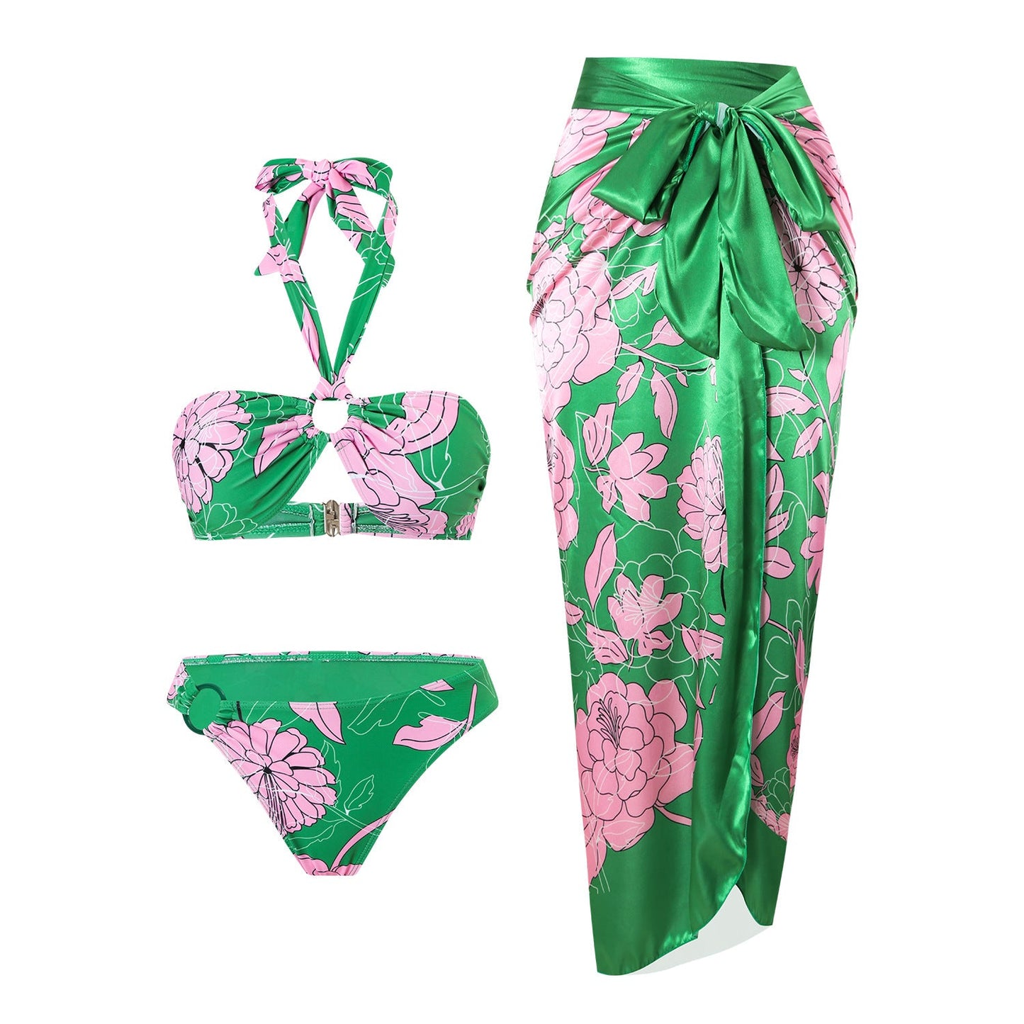 Swimsuit Lace Printing Sexy Bikini Halter Split Swimsuit Women Bikini
