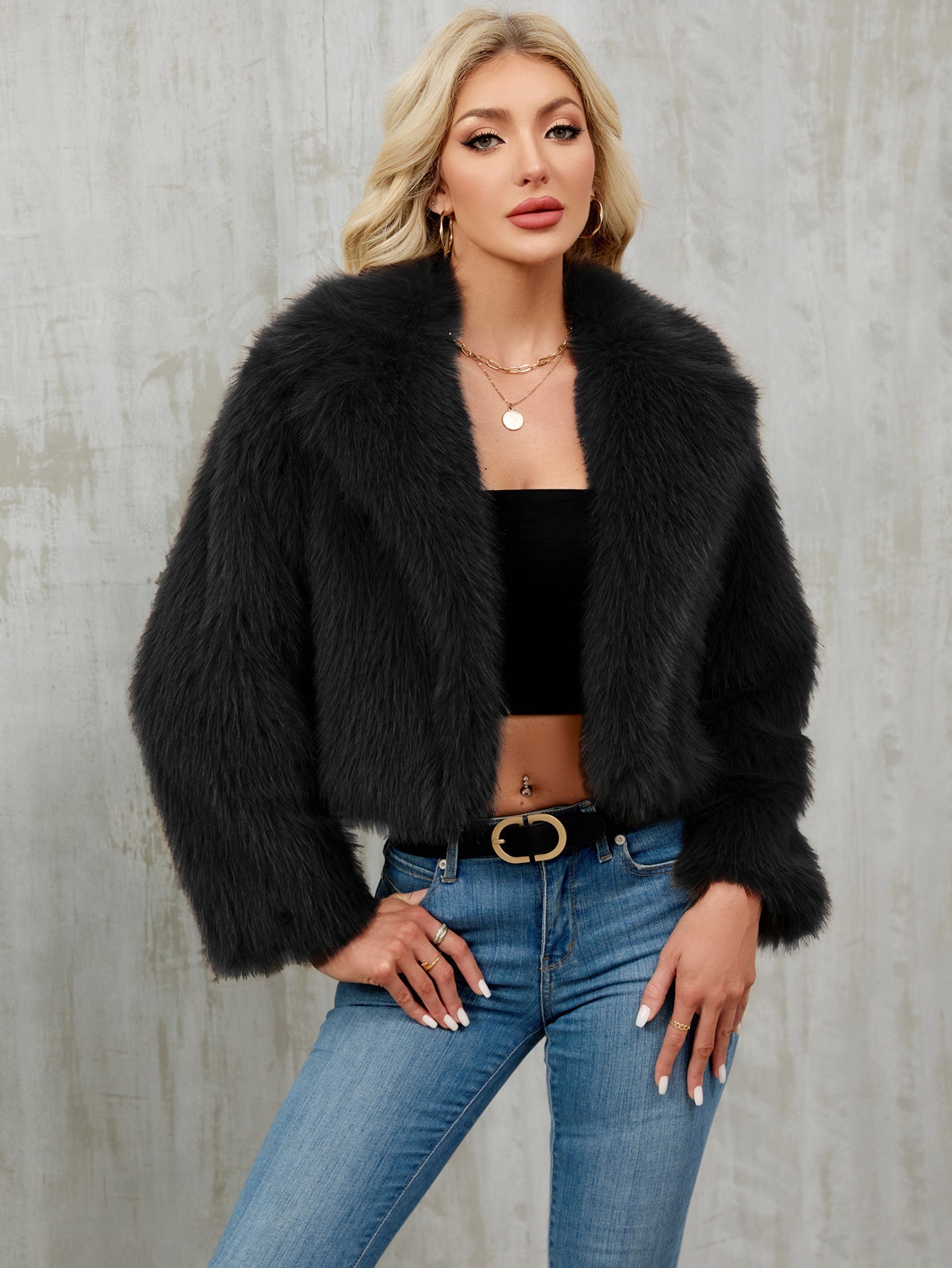 Autumn Winter Women Clothing Plush Short Jacket Faux Fur Coat Suit Collar Outer Coat