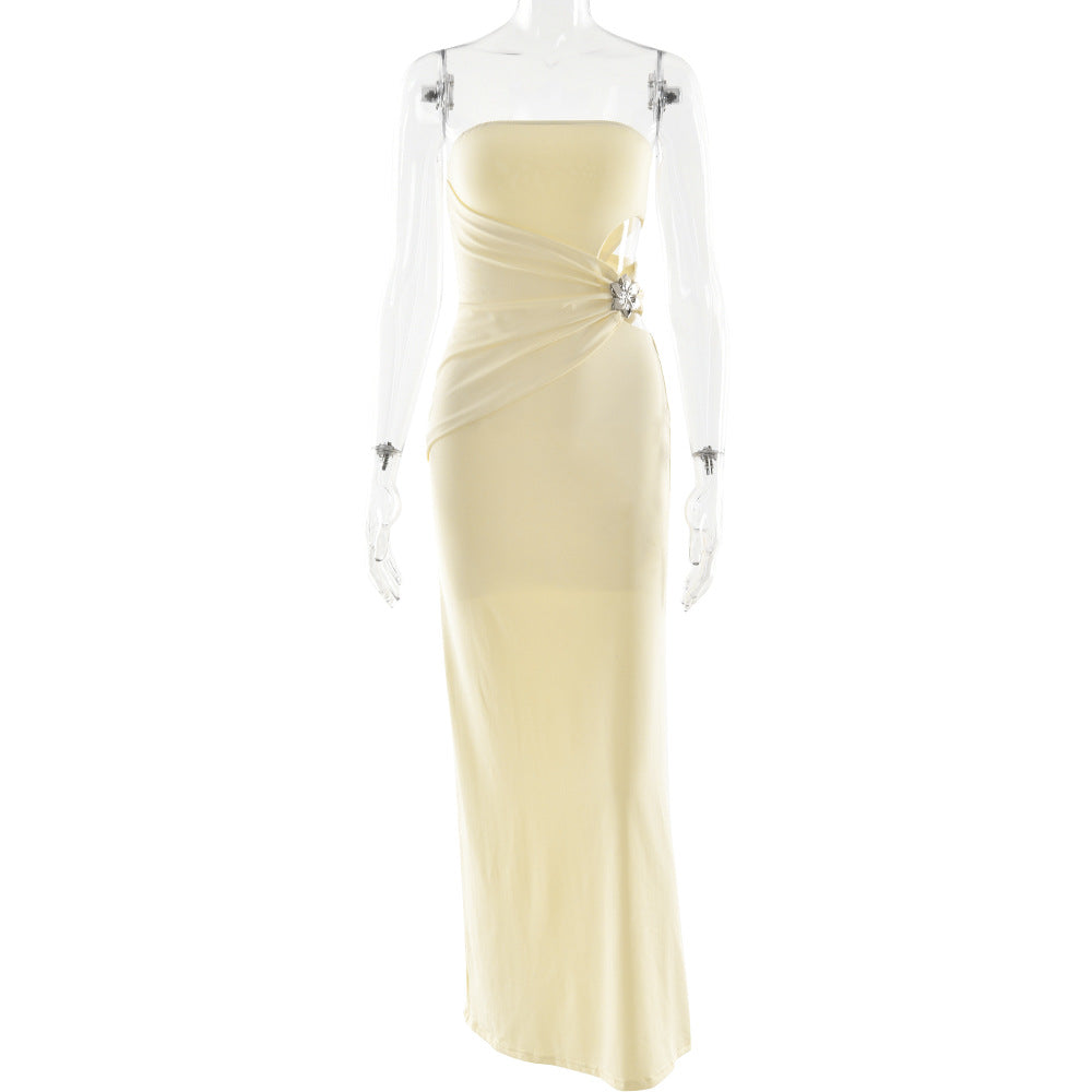 Summer Tube Top Women Dress Sexy Sexy Side Waist Hollow Out Cutout Sheath Dress