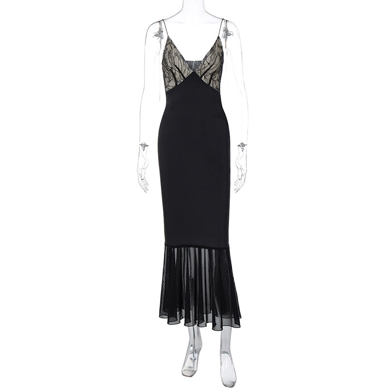Patchwork Lace Corset Adult Lady like Woman Sexy Slim Fit Net Hemline Sling Dress Women