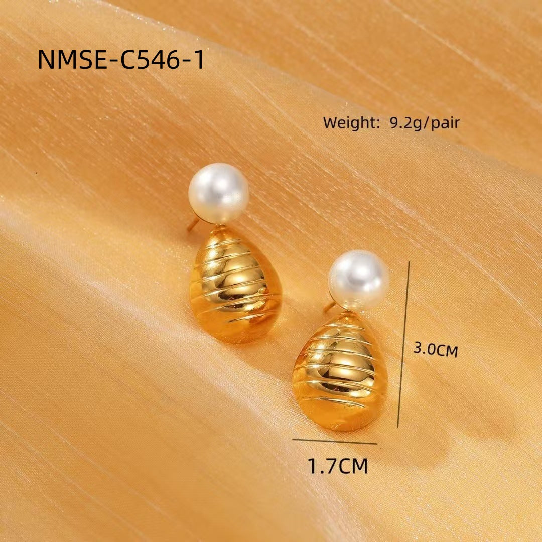 Light Luxury Water Drop Pearl Titanium Steel Earrings Personality All Match Texture Sense Stainless Steel Studs