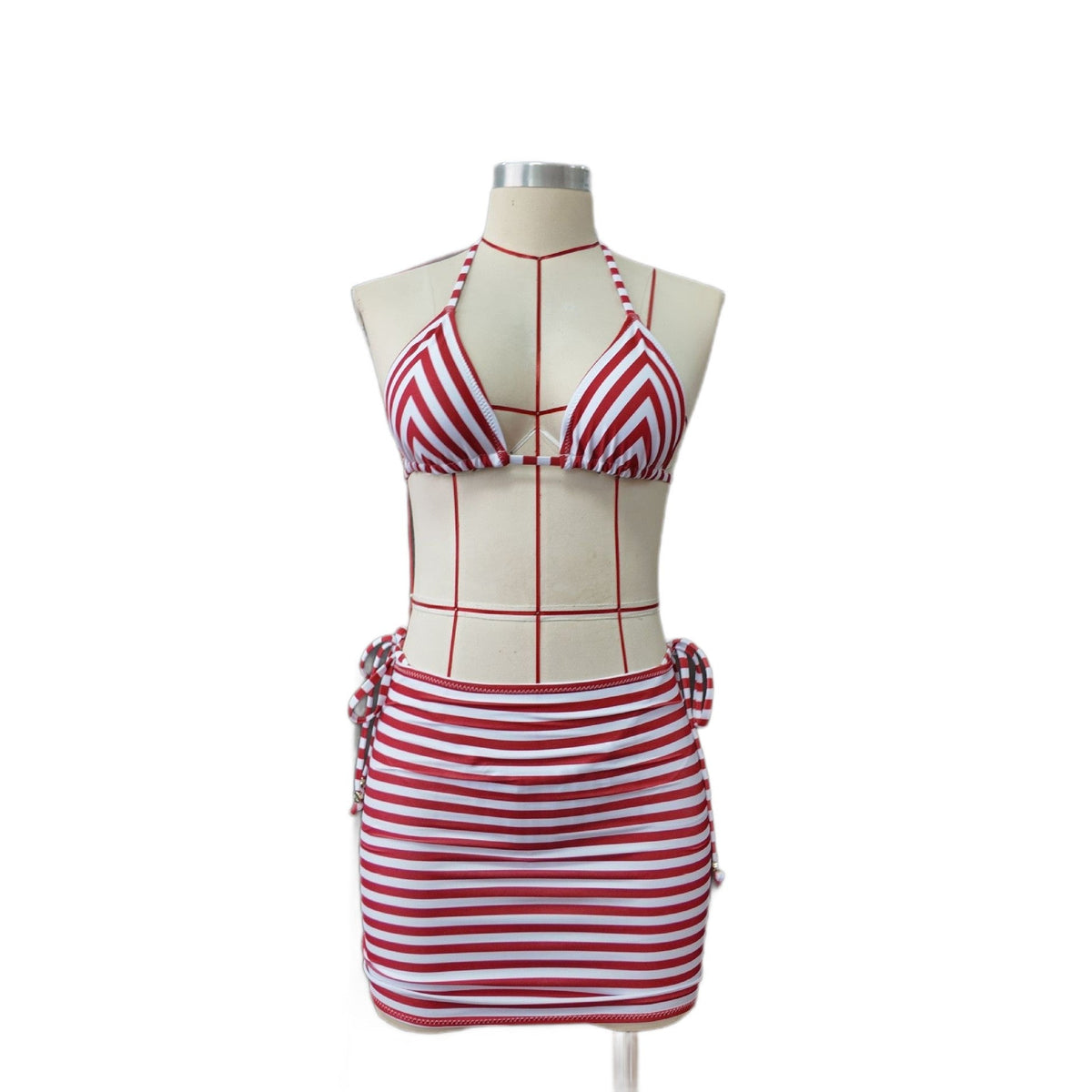 Striped Printed Split Bikini Women Sexy Three Point Bikini Skirt Set