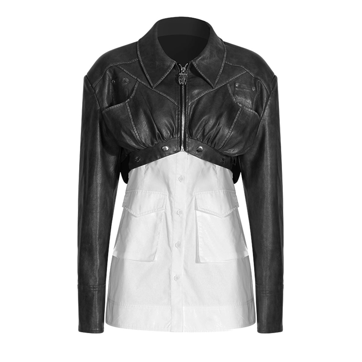 Faux Two Pieces Motorcycle Jacket Women Autumn Retro Street Sexy Niche Detachable Short Jacket
