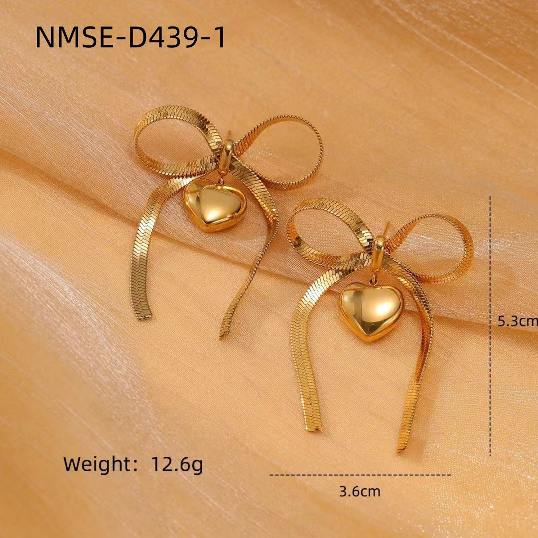 Fashionable Simple Pearl Bow Titanium Steel Earrings for Women Special Interest Design High Grade Stainless Steel Studs Earrings