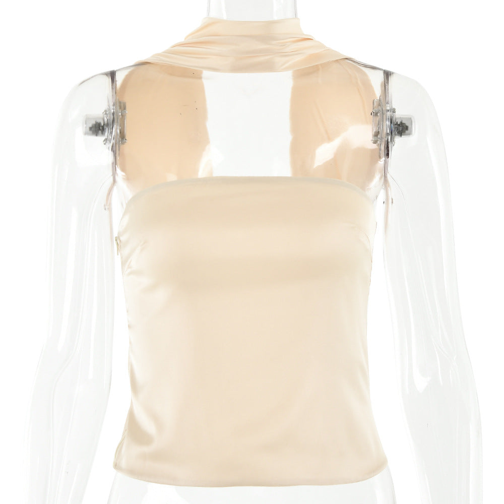 Fall Arrival Women Clothing Sexy Satin All Match off Neck Tube Top Halter Small Top