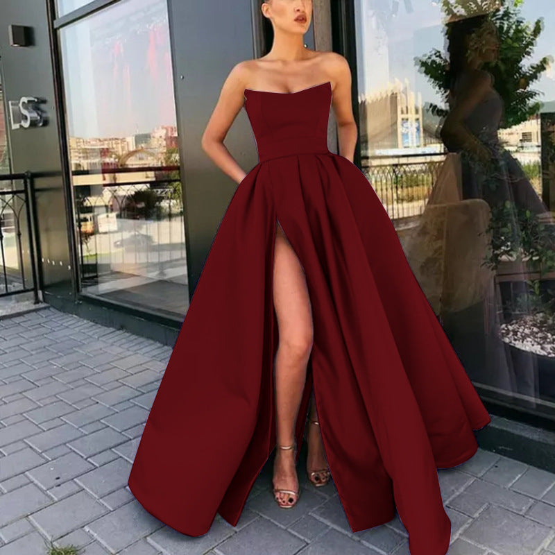 Dress Performance Dress Sexy Tube Top Split Long Cocktail Host Evening Dress