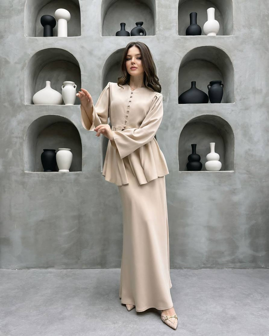 Women Clothing Elegant Graceful Cardigan Top Solid Color Socialite Dress Two Piece Sets
