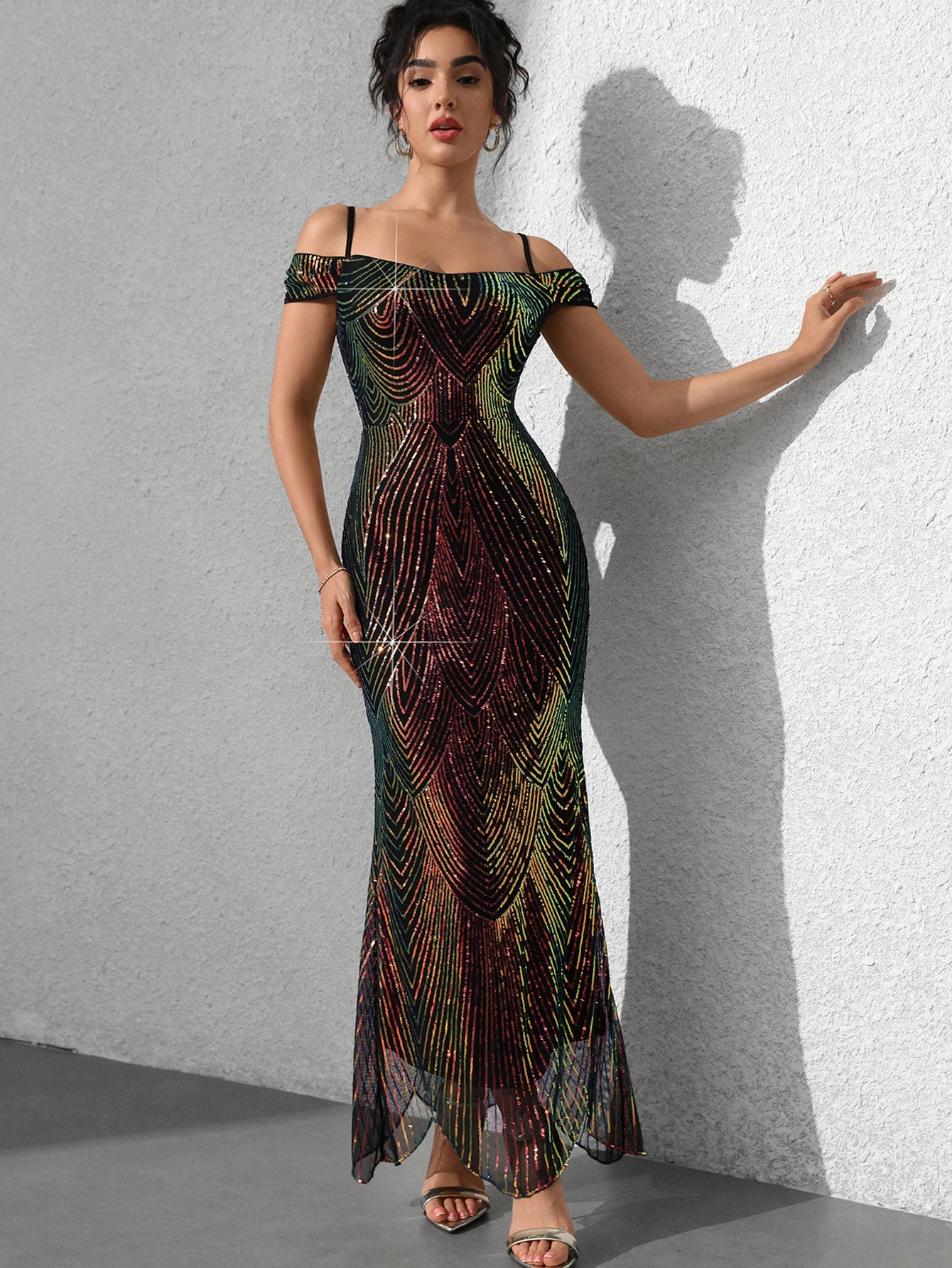 Sexy Slim Fit Sequined Dress Maxi Dress Women Clothing Prom Evening Dress