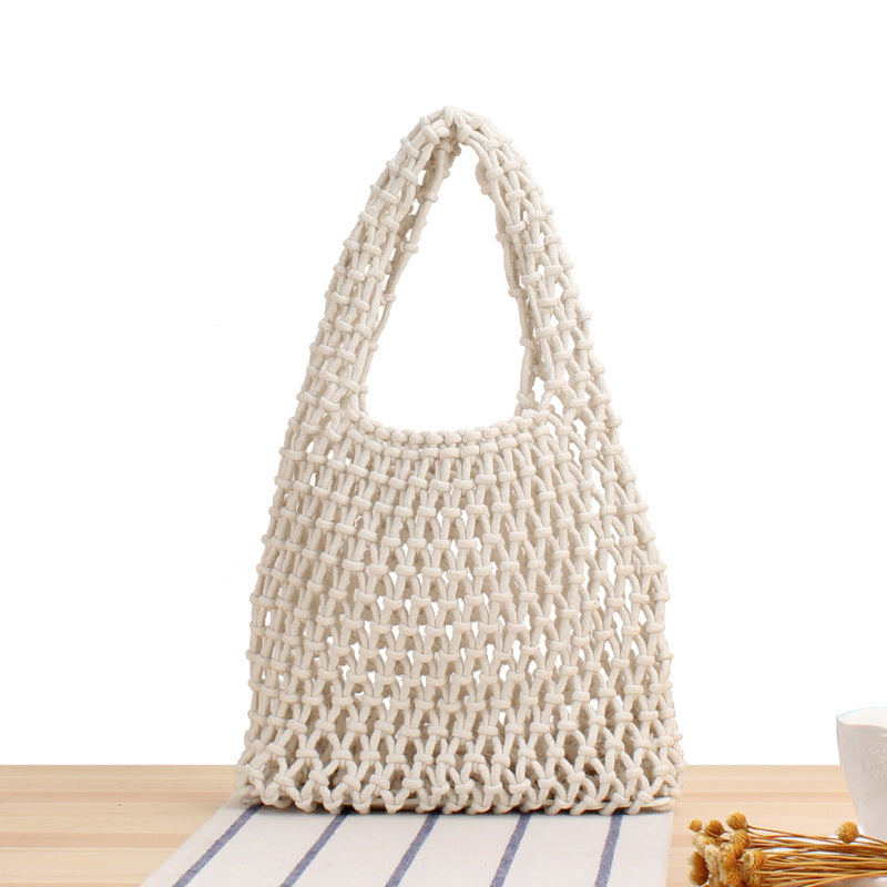 Macaron Cotton String Handmade Hollow Out Cutout Handbag South Korea tagram Bag Beach Woven Bag