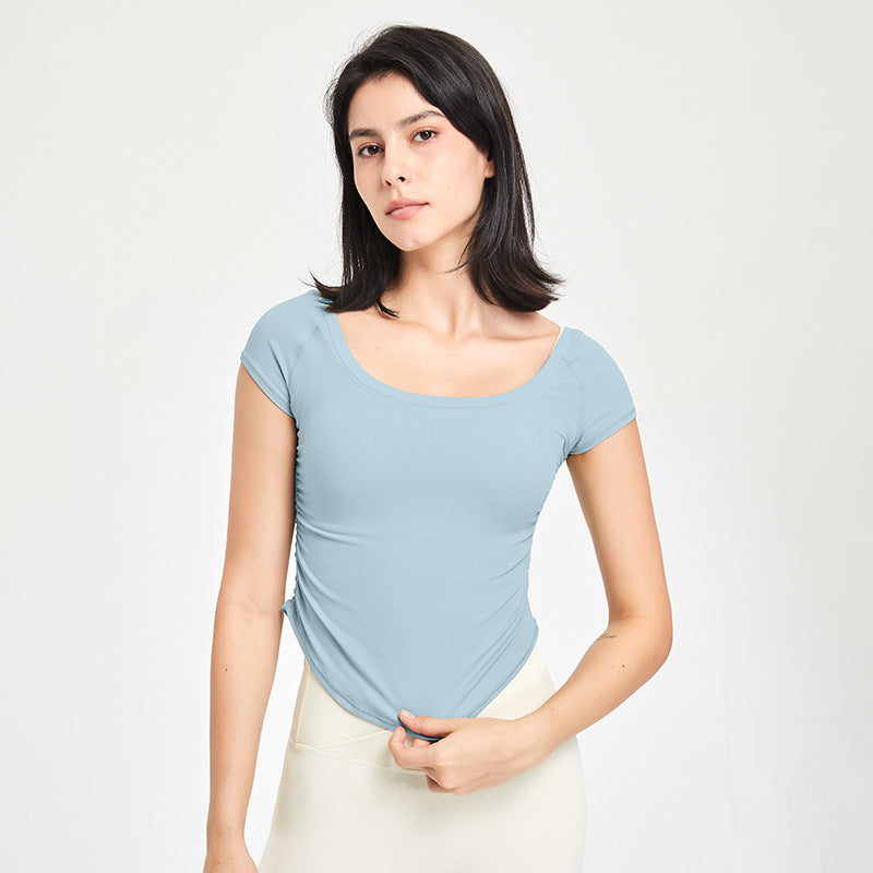 Fitness Clothes Women Tight Sports T shirt Running Training Quick Drying Clothes Short Sleeve Thin Nude Feel Summer Yoga Clothing Top