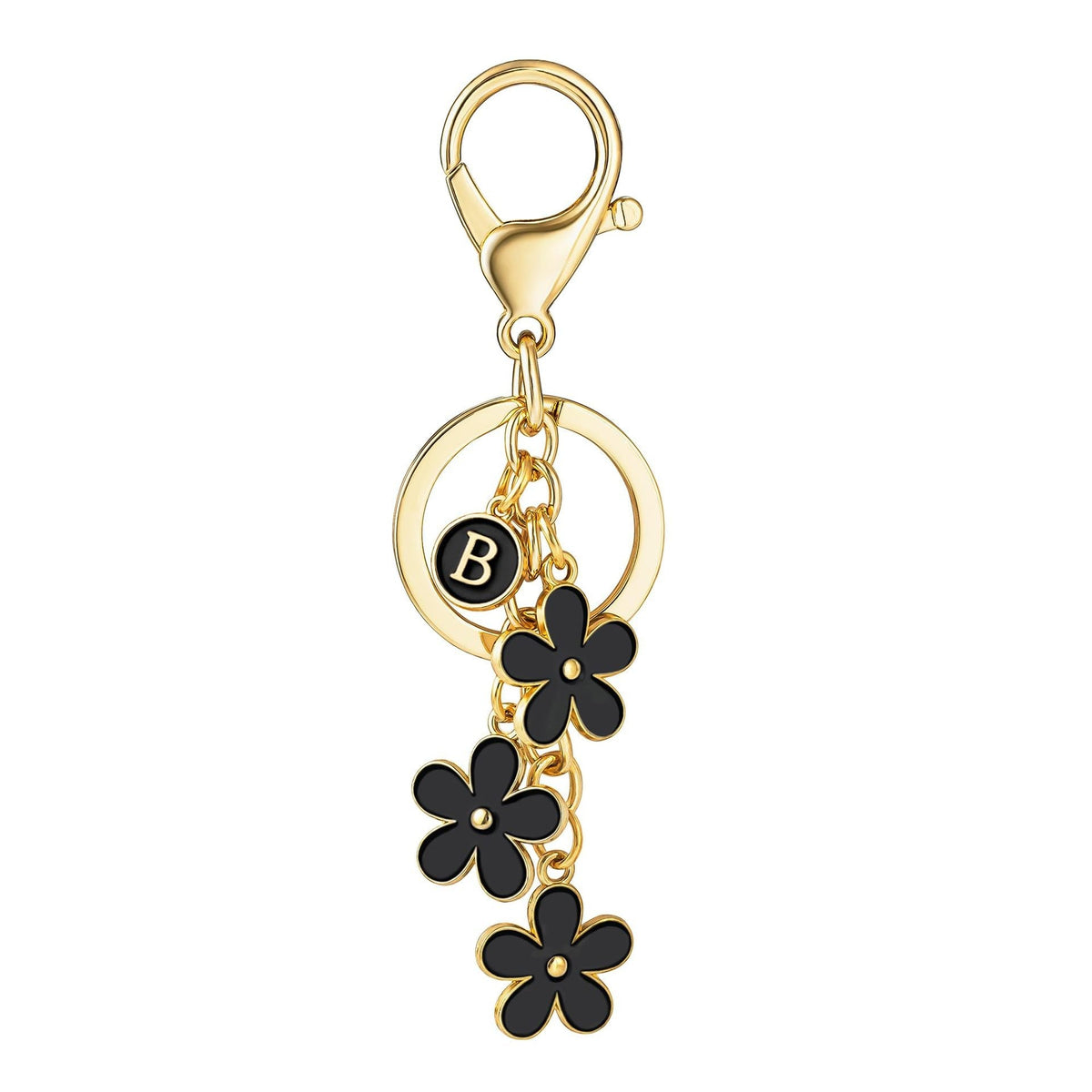 Initial Keychain White/Pink Flower Charms for Key Cute Letter Keyring Bag Charm 26 Letter Flower Cherry Blossom Daisy Keychain