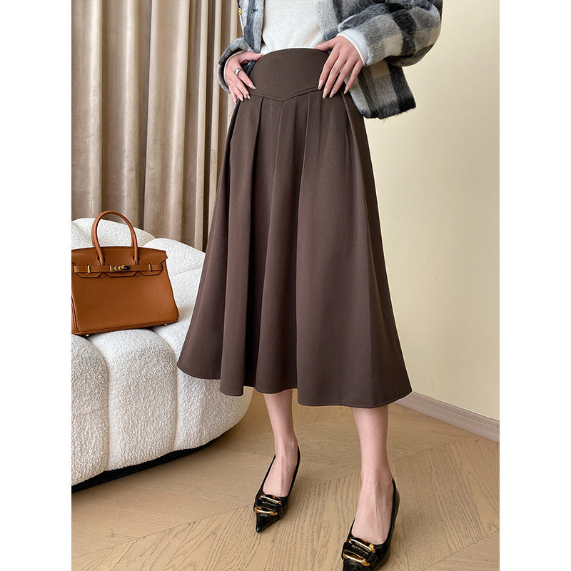 French High Grade Office Woolen High Waist A Line Pleated Skirt