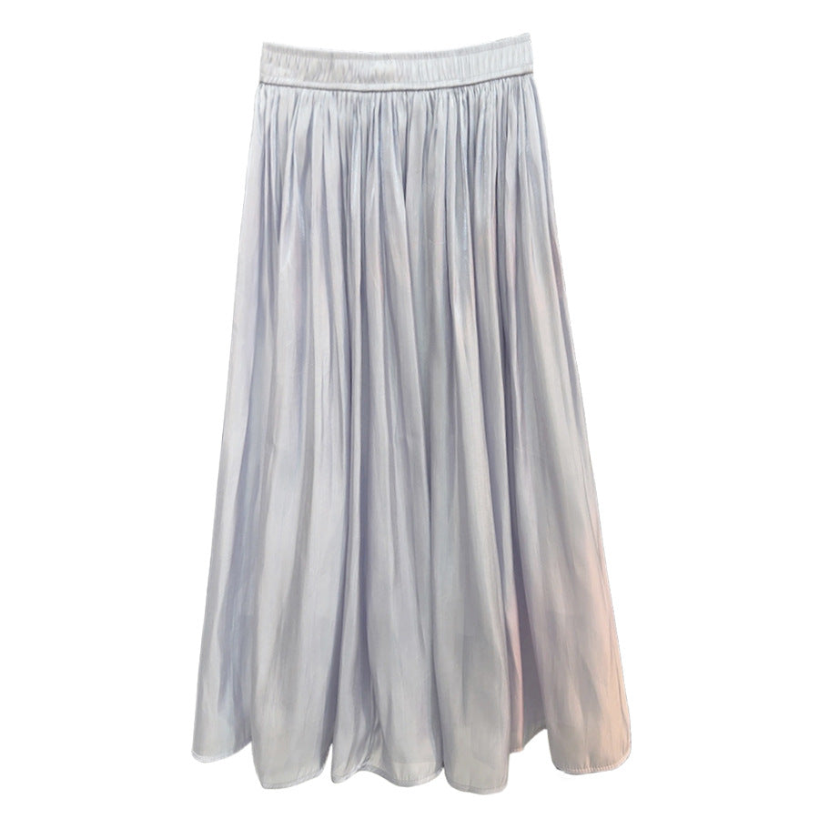 High Grade Glossy Pearlescent Chiffon Pleated Skirt Retro Fashionable Pleated Drooping Slimming High Waist A line Skirt