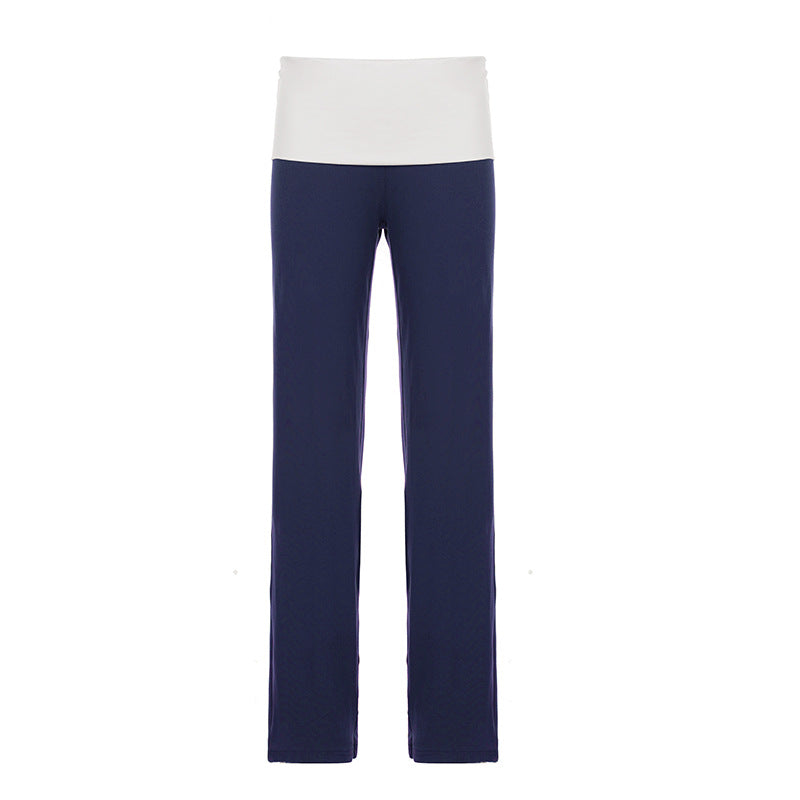 Street Casual Women Clothing Contrast Color Stitching Waist Head Simple Trousers Loose Drooping Wide Leg Pants Autumn