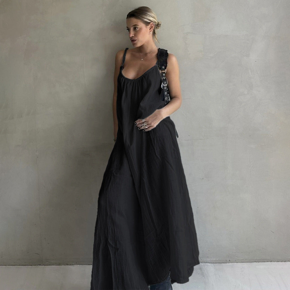 Cami Dress Spring Summer Women Loose Texture Sense A line Low Collar Long Vacation Dress