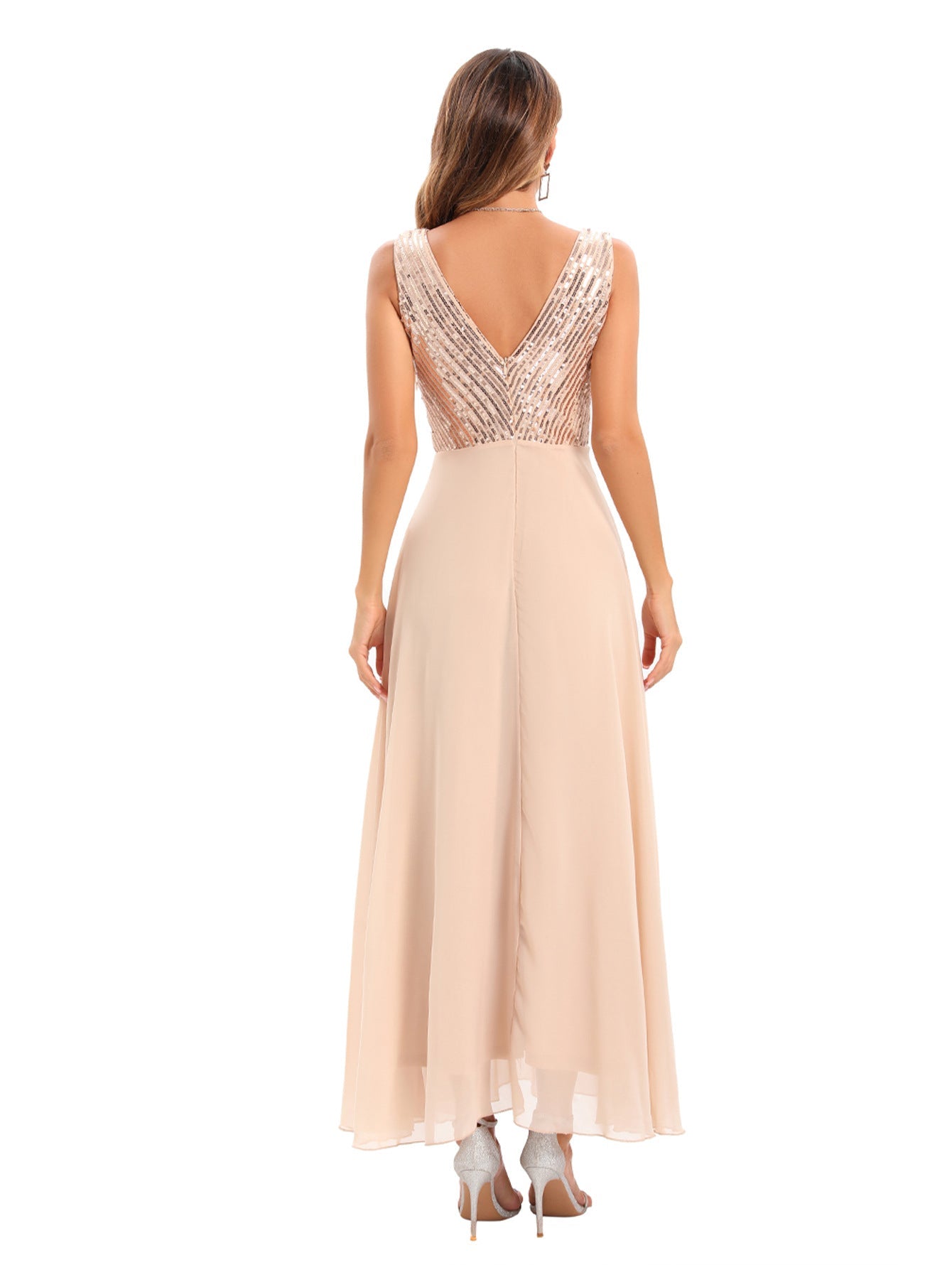 Sexy Backless Chiffon Stitching Dress Women Clothing Evening Dress