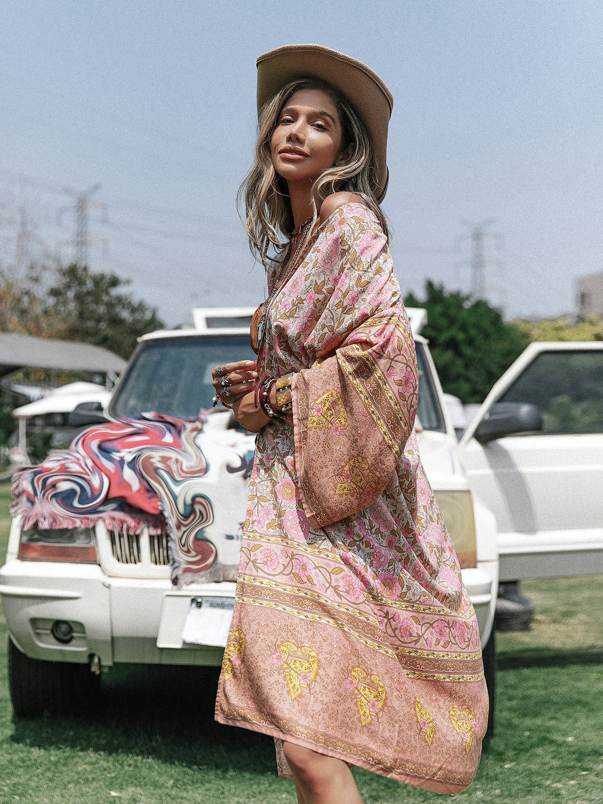 Batch Loose Positioning Printed Shawl Kimono MidLength Women
