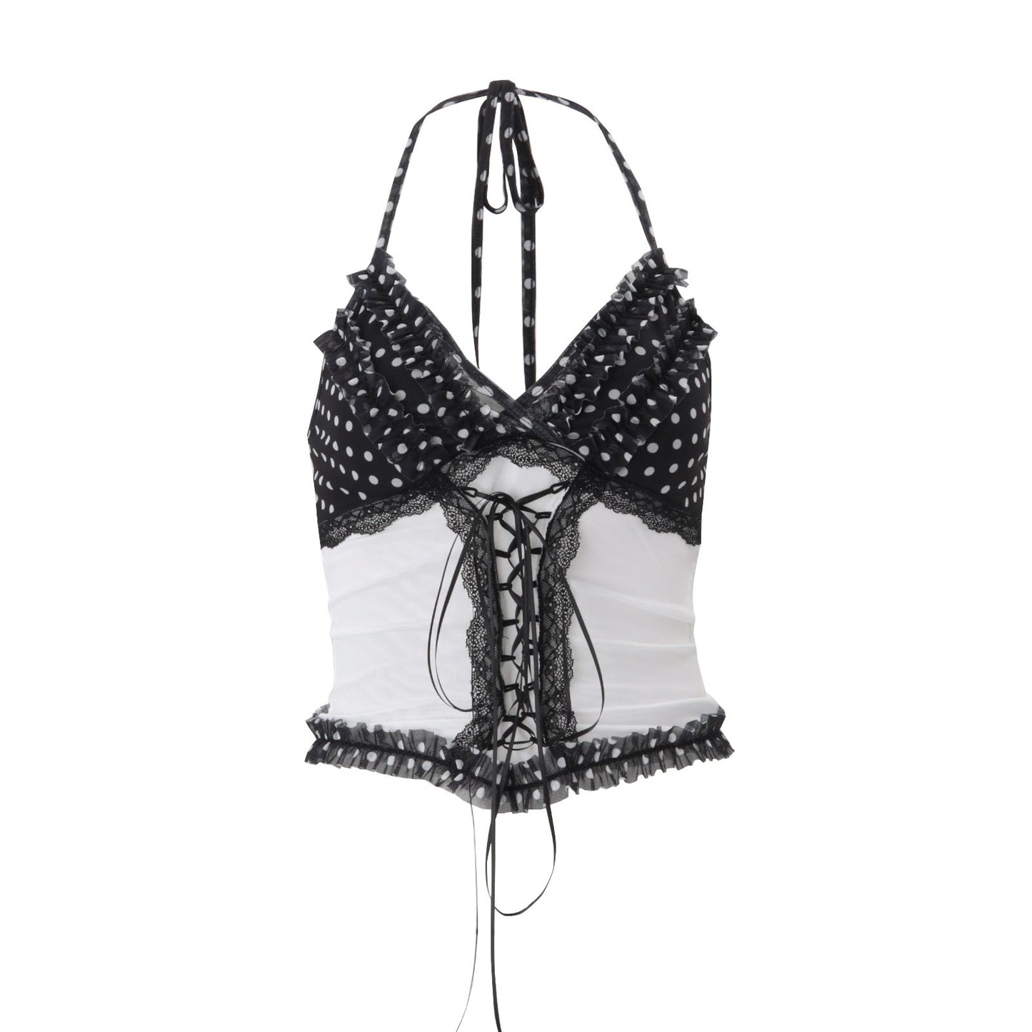 Women Clothing Summer Sexy Lace Slim Fit Patchwork Contrast Color Halter Backless Top