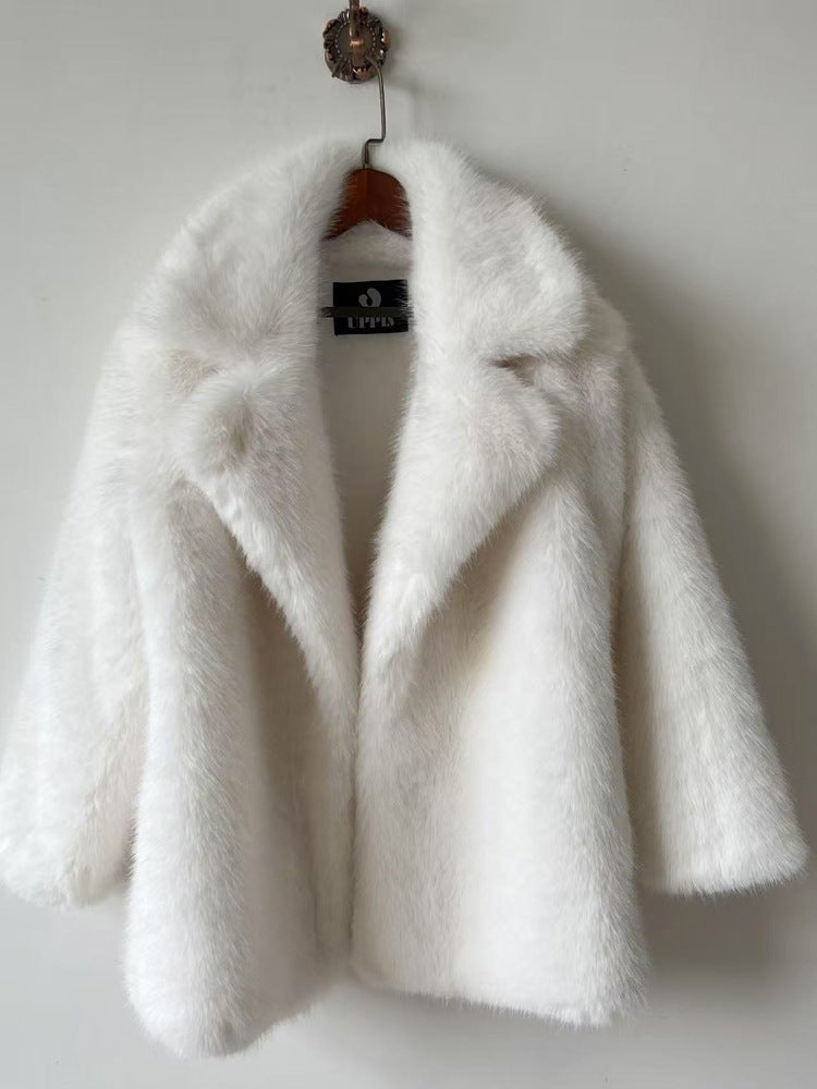 Fur Coat Women Autumn Winter Warm Collar Faux Fur Overcoat Mid-Length Fox Fur Jacket