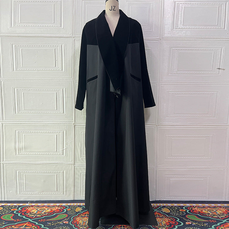Autumn Patchwork Long Free Collared Coat Trench Coat Women