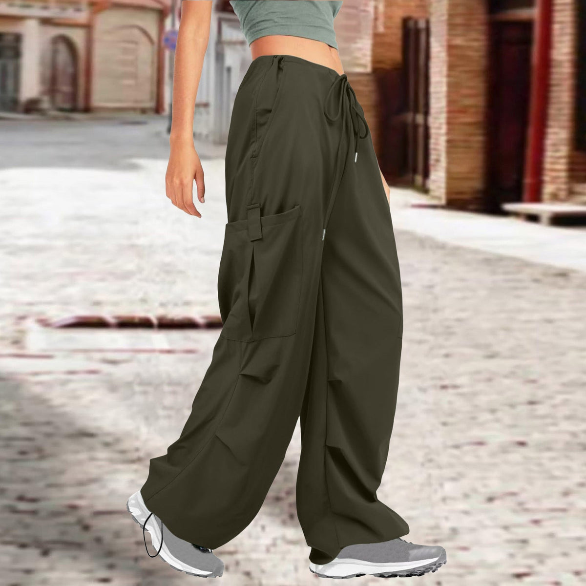 Women Clothing Solid Color Drawstring Casual Loose Sports Overalls