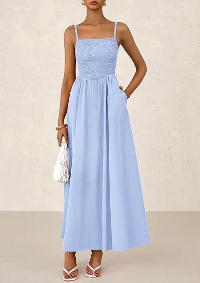 Women's Wear, Thin Shoulder Strap Pleated Vest, Suspender Pocket Dress