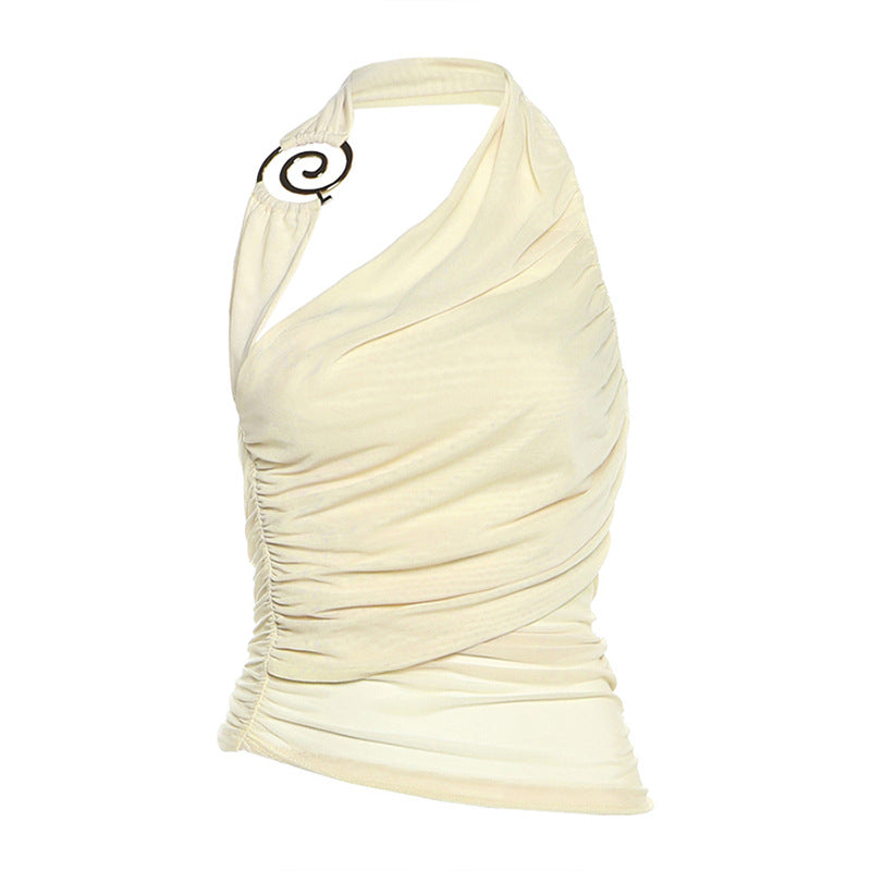 Summer Women Sexy Halter Vest Slim Pleated Cropped Top Women