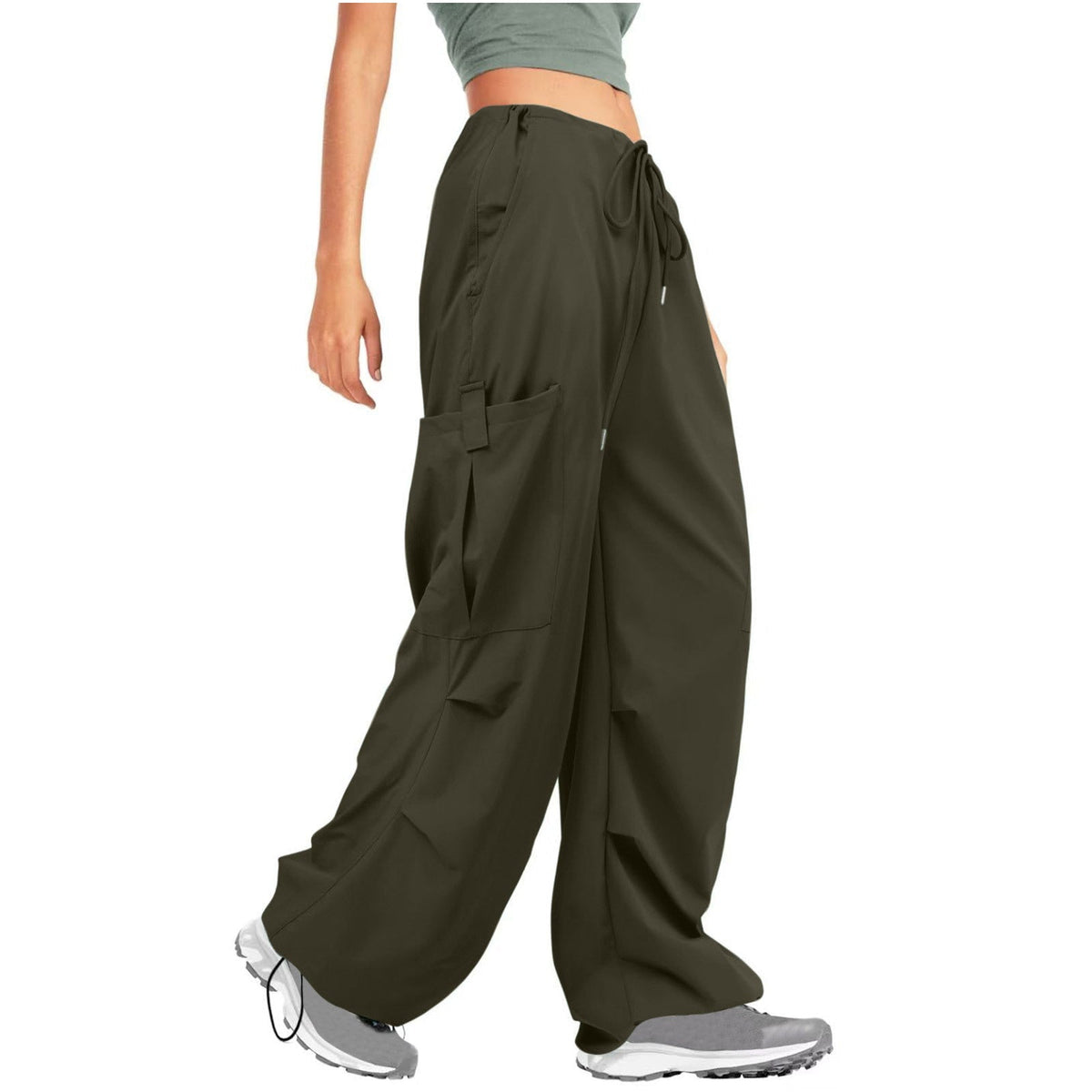 Women Clothing Solid Color Drawstring Casual Loose Sports Overalls