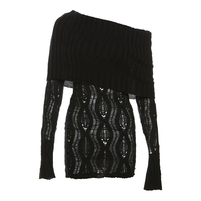 Autumn Women Clothing Sexy Knitted off Neck High Waist Slim Short Dress for Women