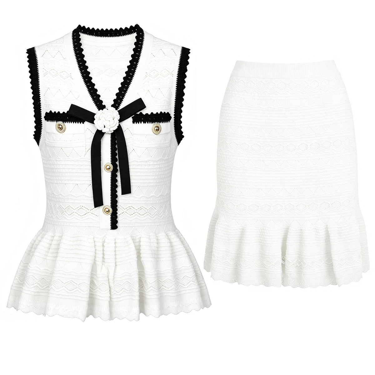Summer Trending Knitted Women Sleeveless Shirt Skirt Two Piece Sets