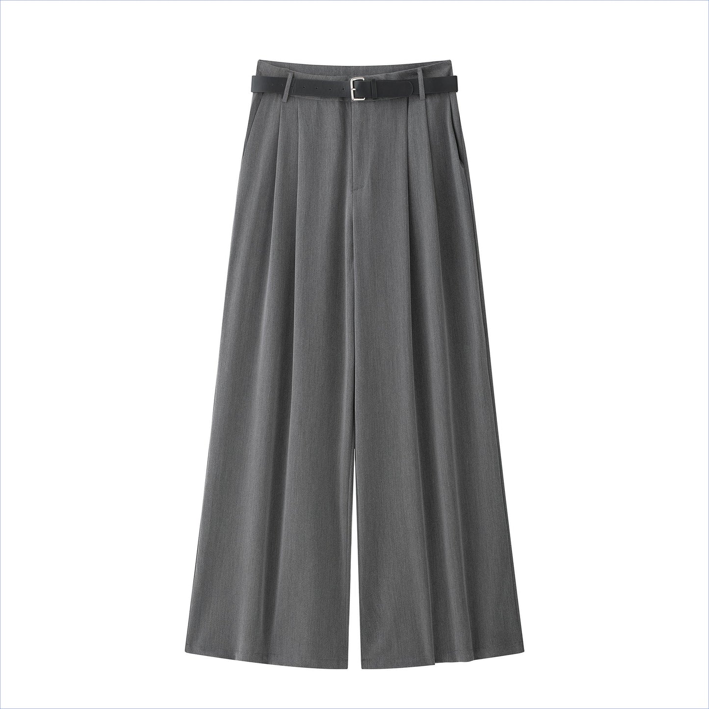 With Belt Pairs Pleated Work Pant Spring Summer High Waist Trousers Women Casual Wide Leg Pants