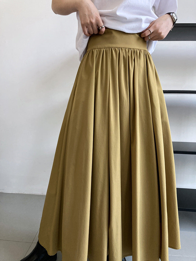High Waist A line Pleated Skirt Long Skirt Spring Elegant High Sense Big Hem Umbrella Skirt