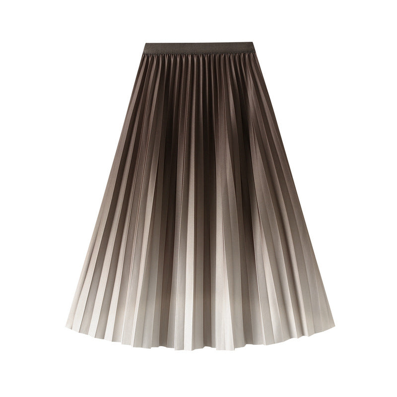 Gradient Skirt Women Spring Autumn Elastic High Waist Slimming Pleated Skirt Drape Midi Skirt