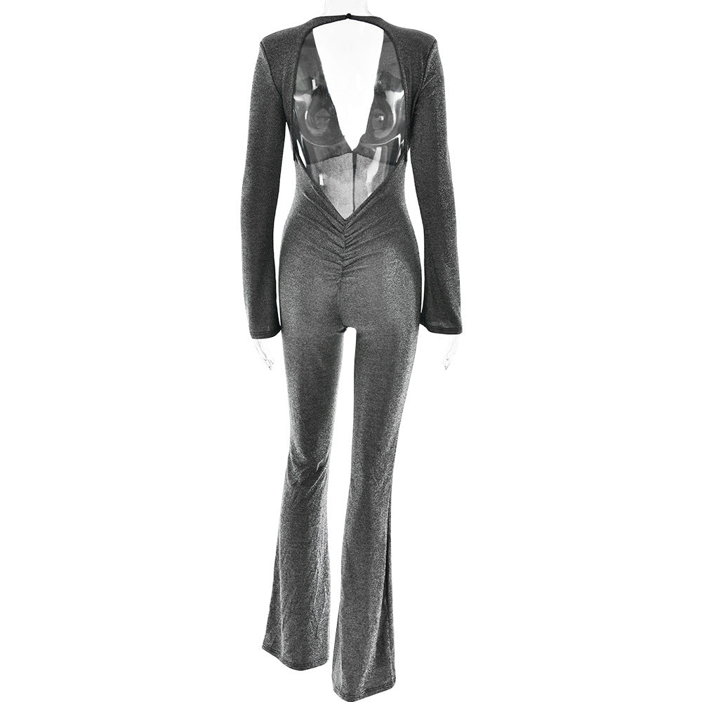 Sexy Backless Sheath Women Jumpsuit Arrival Deep V Plunge neck Slim Fit Jumpsuit