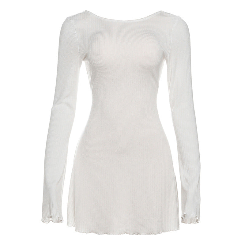 Fall Women Clothing Elegant Sexy Backless Slim Fit Fungus Long Sleeve Dress Women