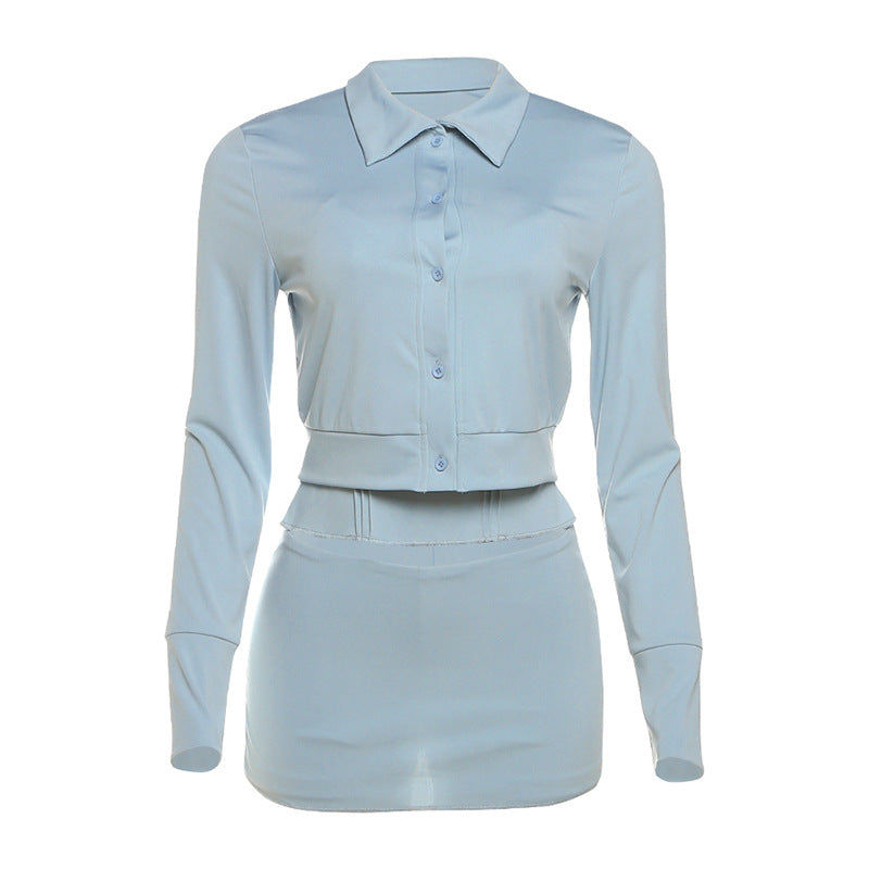 Women Clothing Autumn Solid Color Sexy Little Suspenders Vest Collared Cardigan Coat Pantskirt Three Piece Sets