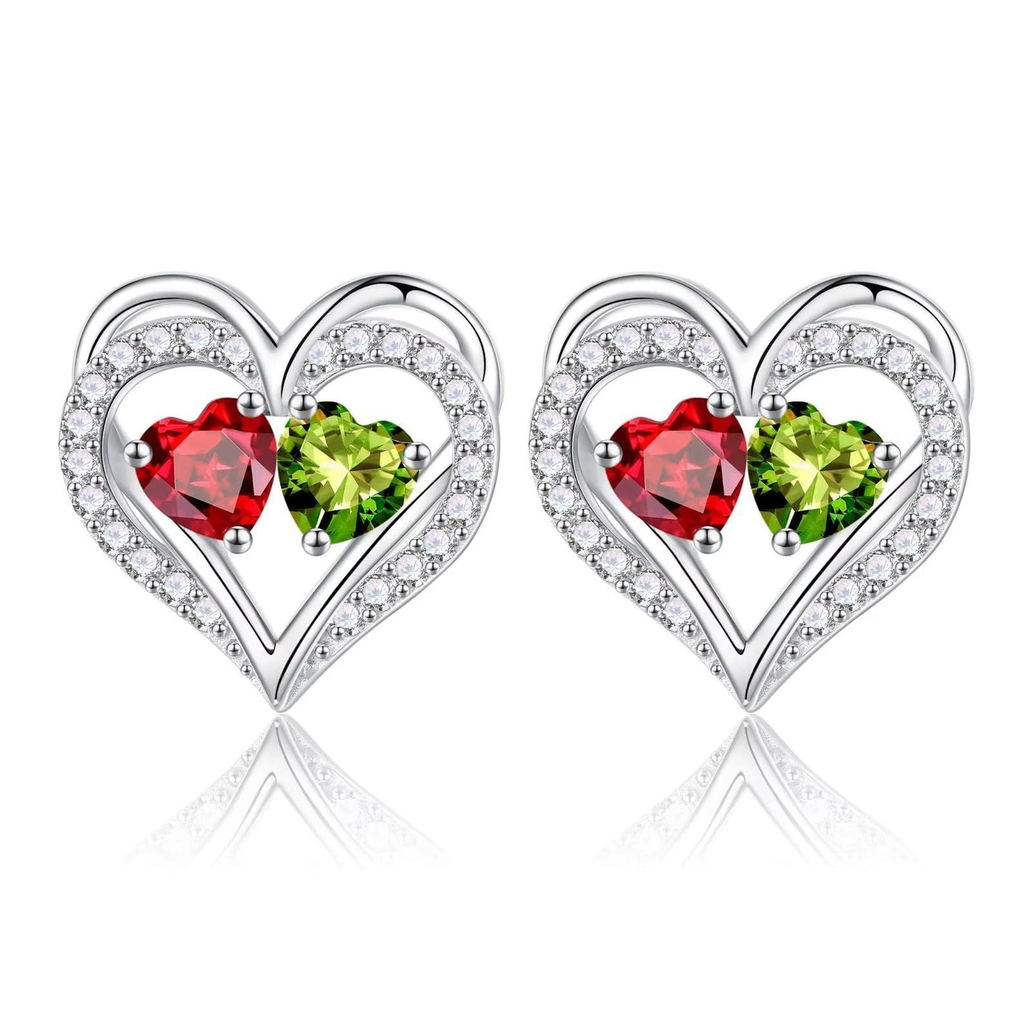 Sterling Silver Birthstone Heart Earrings
