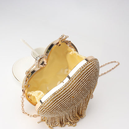 Fringed Rhinestone Bag, Birthday Party purse, Heart Shape Dinner Bag evening Clutch Purse Party, Prom Bag, Party Purse, Prom Bags Clutch, Wedding Purse Crossbody Chain
