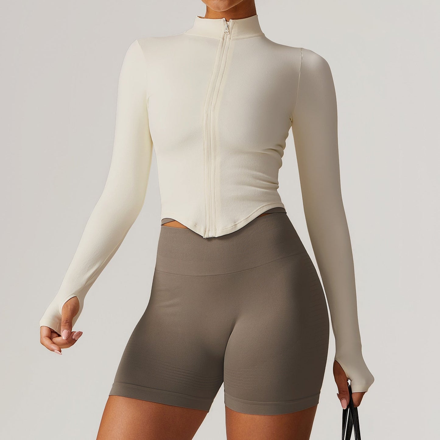 Sollinarry Stand Collar Long Sleeve Zipper Yoga Jacket Women Tight Quick Drying Yoga Clothes Outdoor Fitness Sports Top