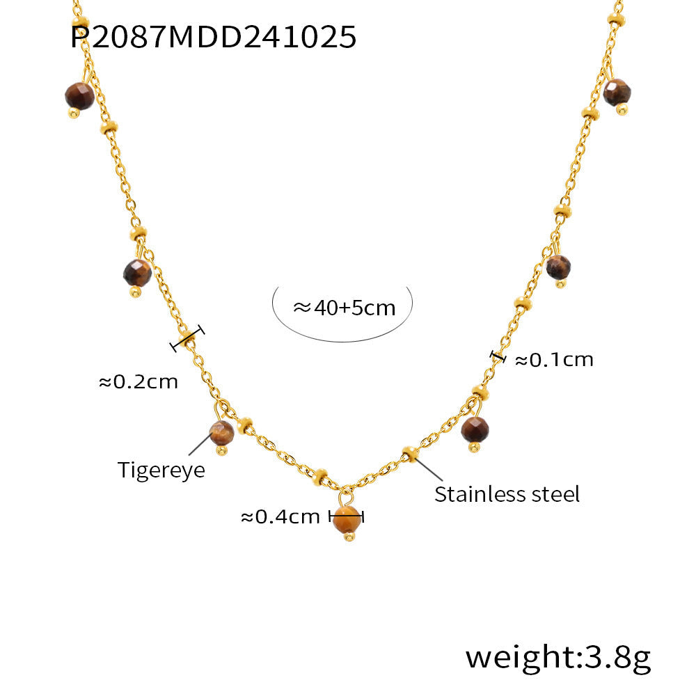Mioli Natural Stone Handmade Small Bead Clavicle Ultra Fine Necklace Double Layer Twin Plated 18K Real Gold Color Retaining Necklace Women